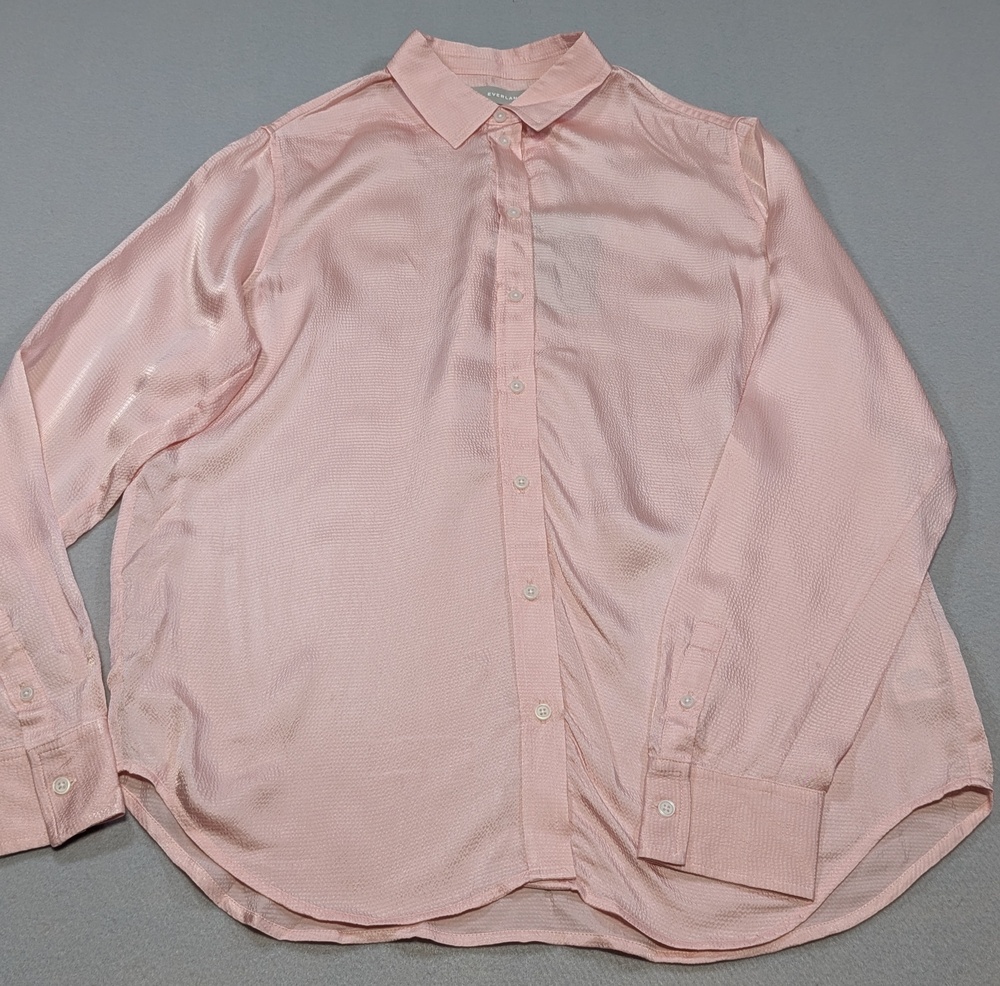 Everlane Shirt Womens 4 Pink Viscose Satin Button Up Long Sleeve Relaxed